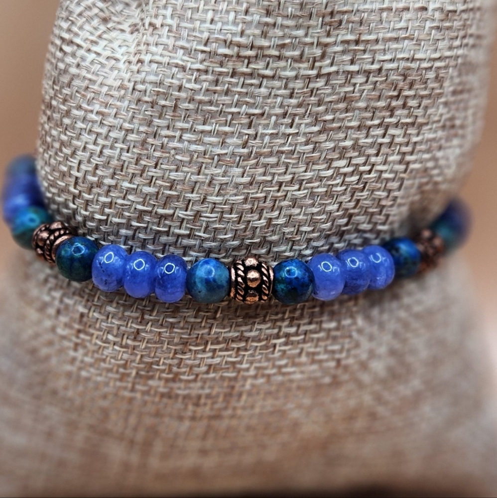 Purple Jade Chrysocholla, and Copper Beaded Bracelet - Picture 3 of 6